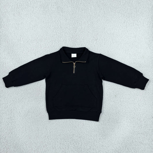 Baby Toddler Kids Long Sleeves Black Pullover Zipper Pocket Shirt Sweatshirt Cotton Clothes RTS