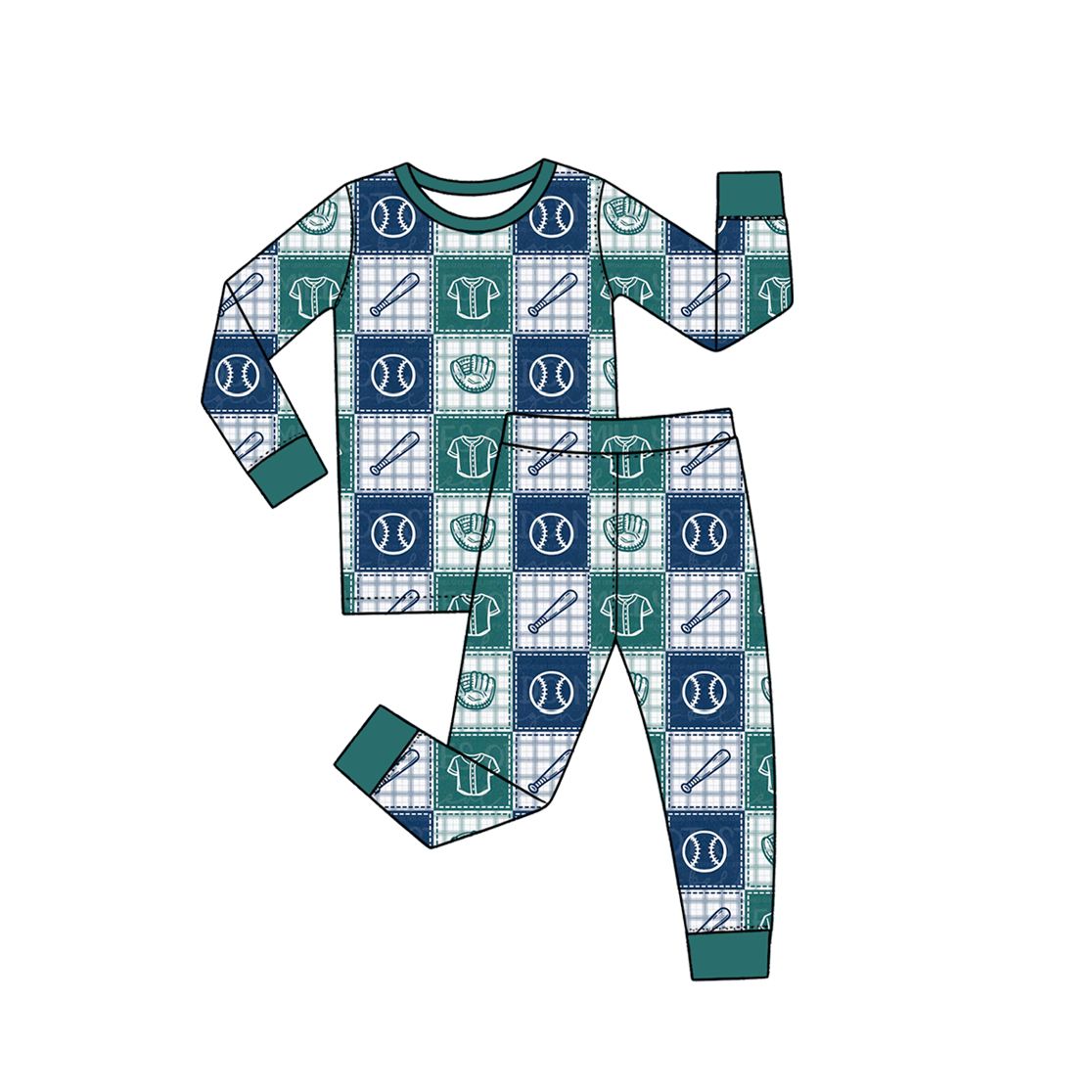 ( Moq 5 ) Preorder Baby Boys Kids Long Sleeves Baseball Plaid Shirt Pants Set Pajamas Clothes