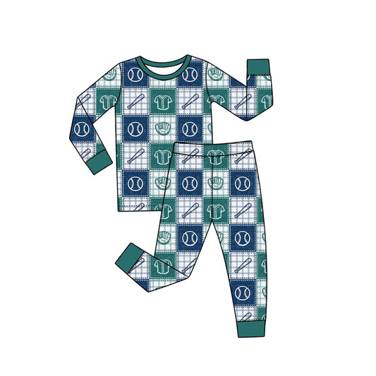 ( Moq 5 ) Preorder Baby Boys Kids Long Sleeves Baseball Plaid Shirt Pants Set Pajamas Clothes