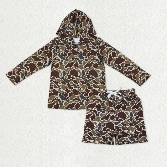 Baby Boys Kids Long Sleeves Camo Hoodie Pullover Pockets Shorts Clothes Set RTS
