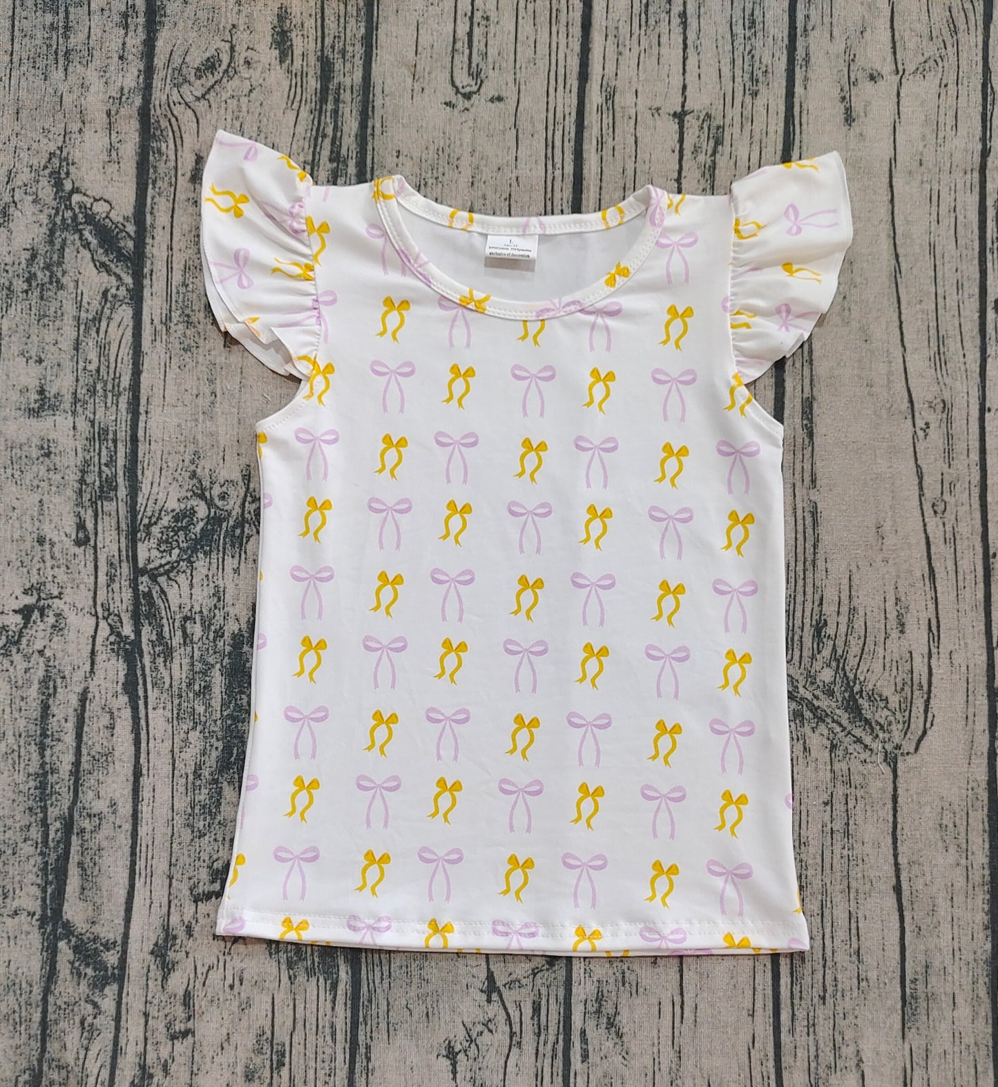 Baby Girl Short Sleeves Yellow Purple Bows Tee Shirt Tops RTS