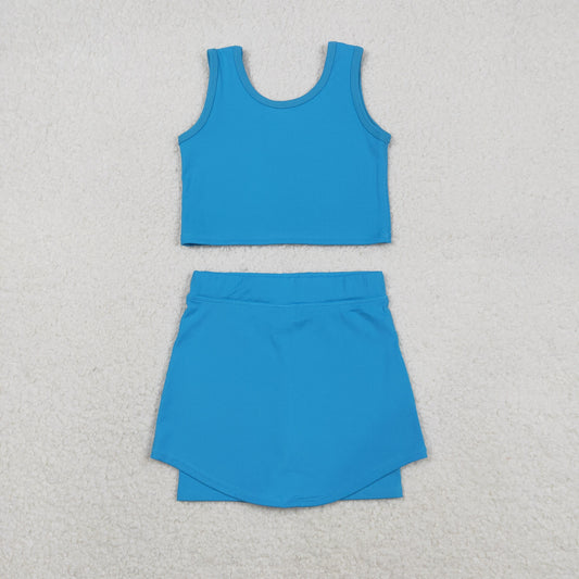 Baby Girl Sleeveless Blue Vest Tops Shorts Skirt Skort Yoga Active Set RTS