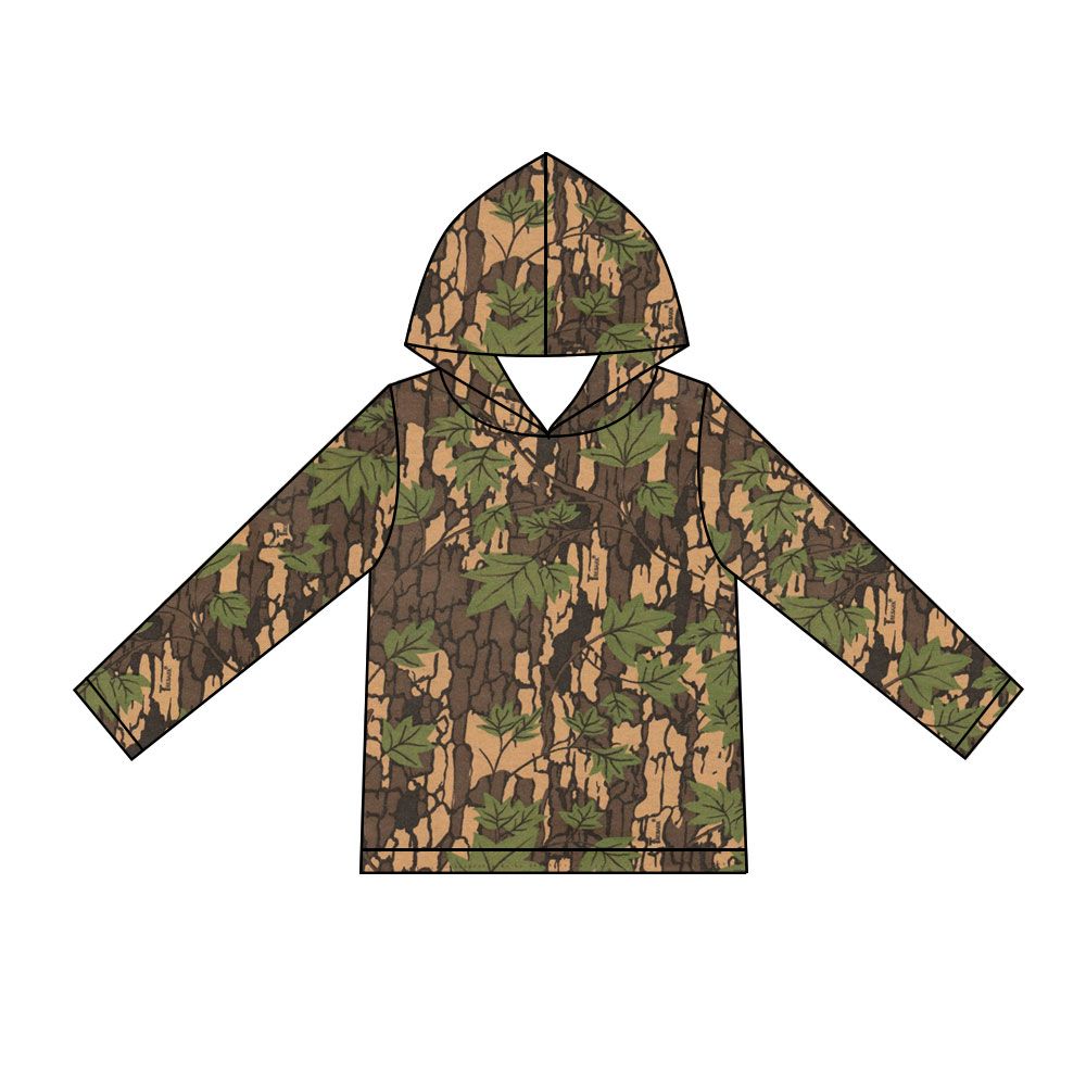 ( Moq 5 ) Preorder Baby Boys Kids Long Sleeves Leaves Hoodie Shirt Pullover Camo Clothes