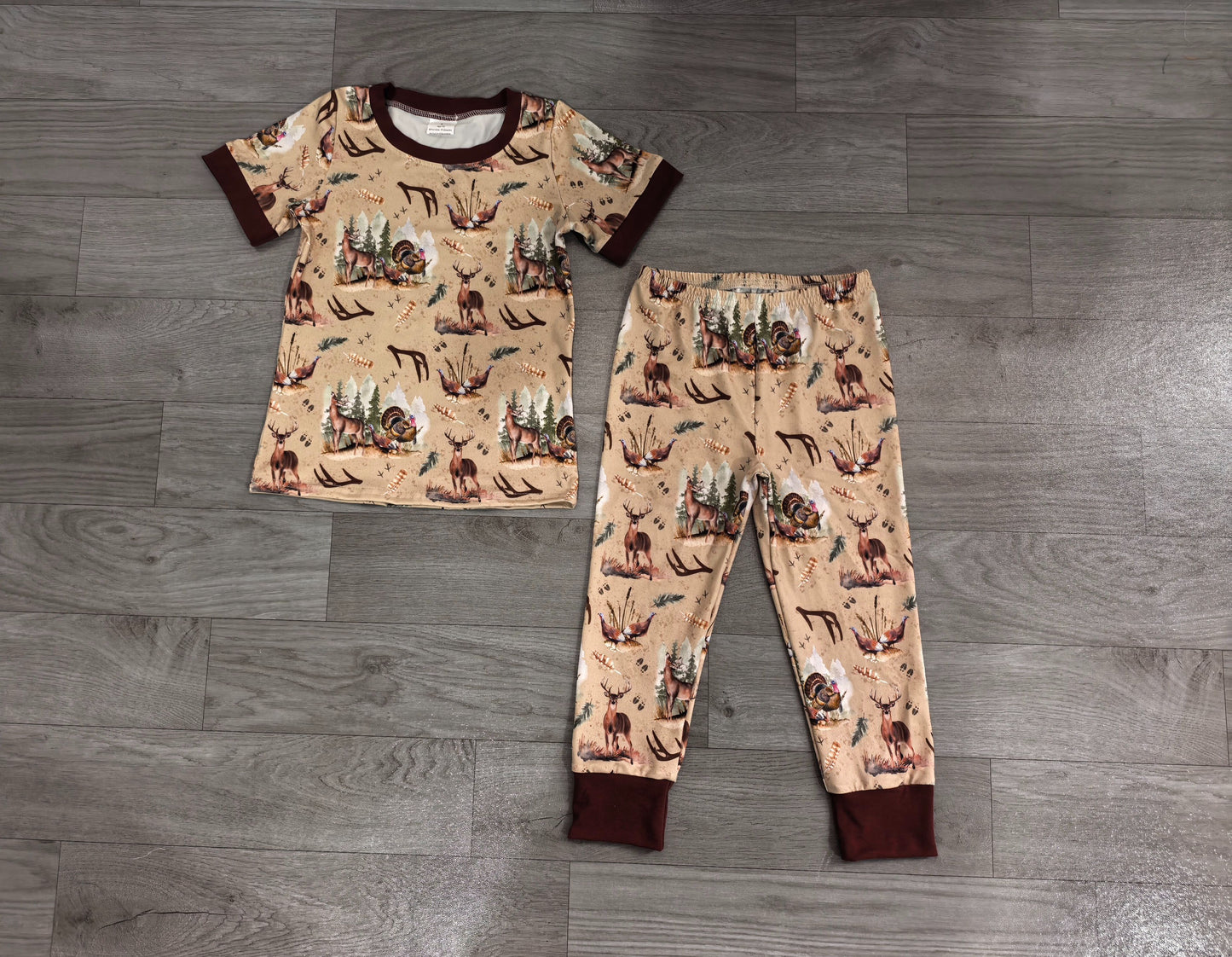 ( No moq ) Preorder Baby Boy Deer turkey Shirt Pants Pajamas Hunting Set