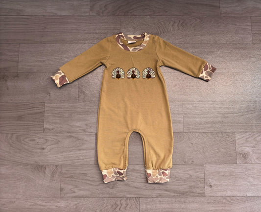 ( No moq ) Preorder Baby Boys Infant Long Sleeve Embroidery Camo turkey Fall Romper Clothes