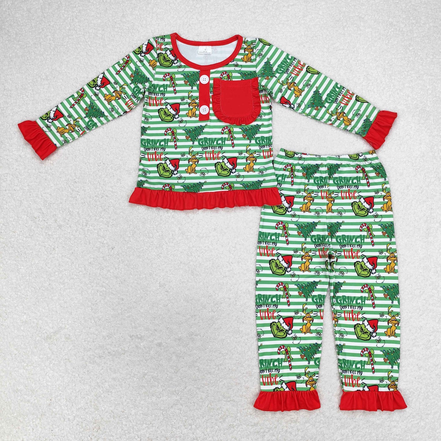 RTS Baby Boy Christmas Face Pocket Shirt Pants Pajamas Green Set