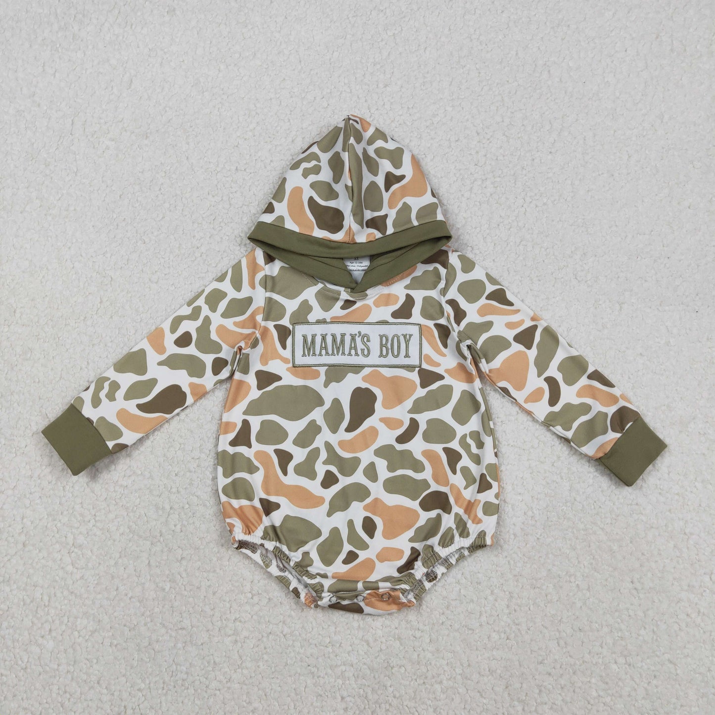 Baby Boys Infant Camo Long Sleeves Embroidery Mama's Boy Hoodie Bubble Romper RTS