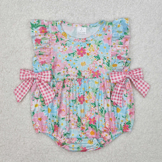 Baby Girl Sleeveless Flower Bows Bubble Romper RTS