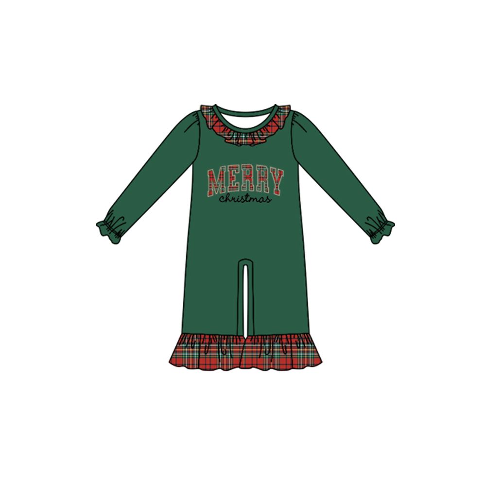 ( Moq 5 ) Preorder Baby Girls Infant Green Long Sleeves Marry Christmas Romper Clothes