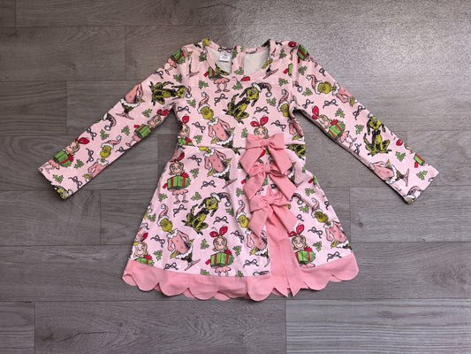 ( No moq ) Preorder Baby Girls Kids Christmas Green Face Bows Scallop Dress Yoga Active Clothes
