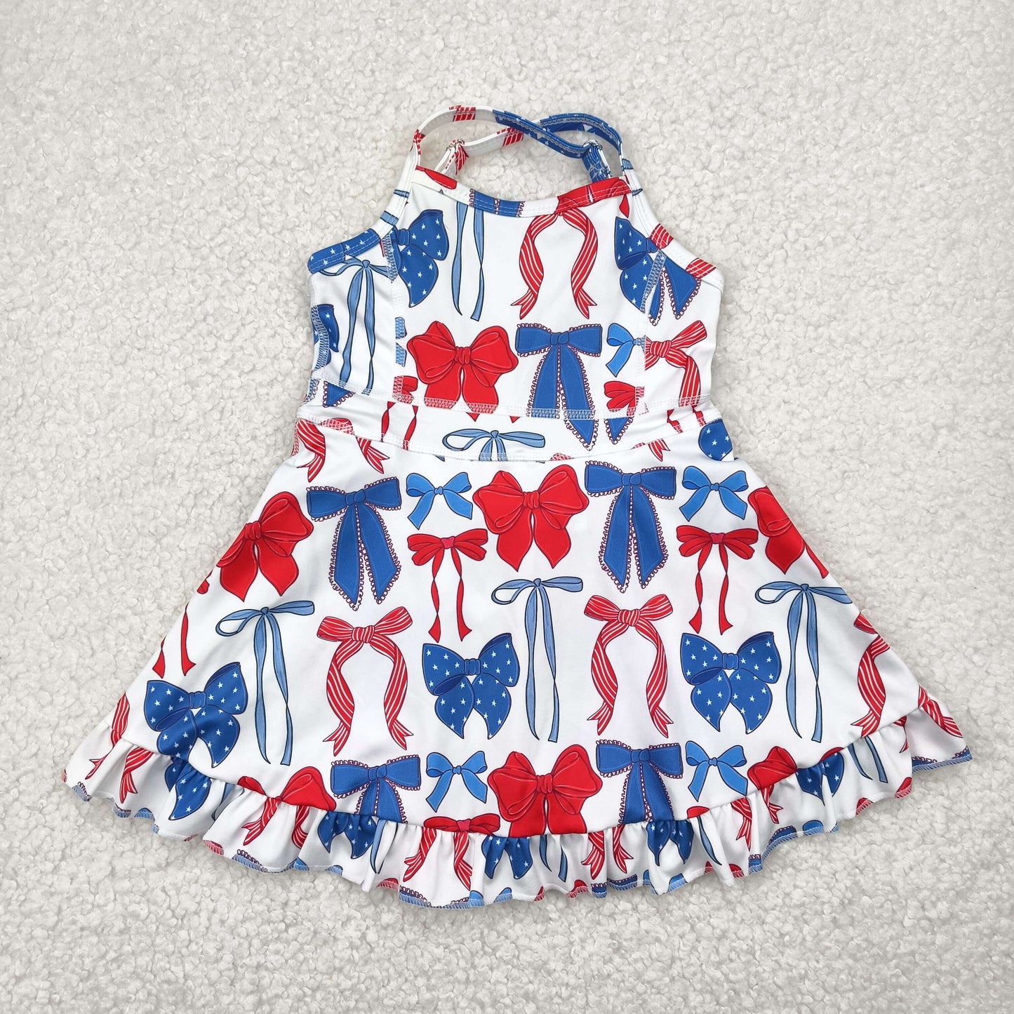 Baby Girl Straps 4th Of July Bows Yoga Active Knee Length Pink Dress RTS