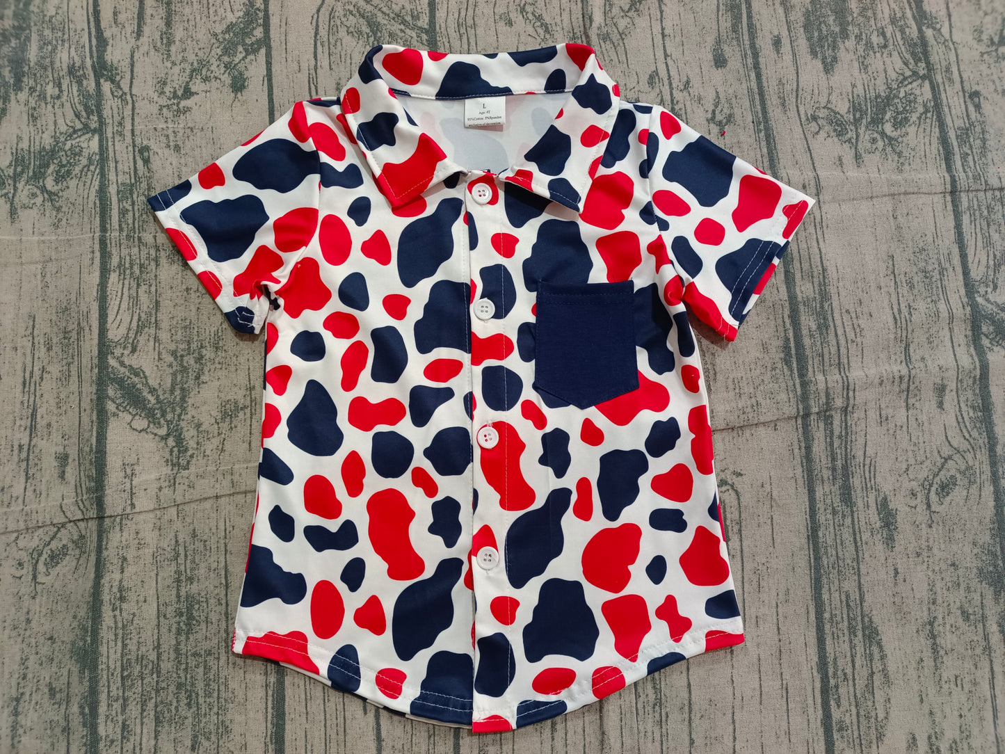 Baby Boys Short Sleeves Red Blue Camo 4th of July Buttons Shirt Tops RTS