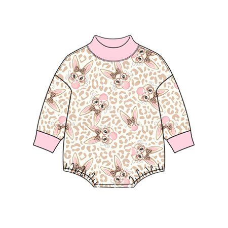 ( Moq 5 ) Preorder Baby Girls Infant Long Sleeves Rabbits Leopard Easter Romper Clothes