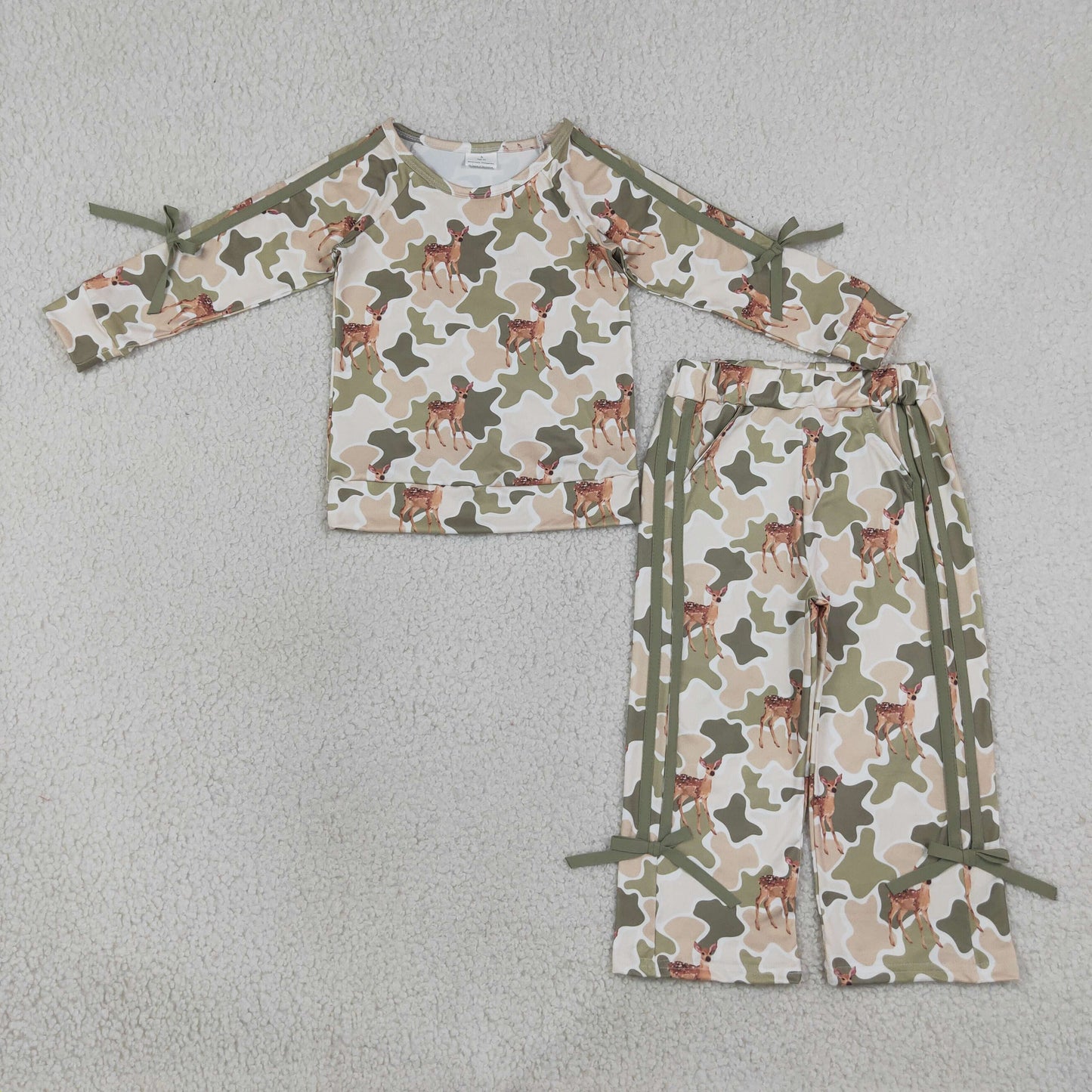 Baby Girls Kids Bows Long Sleeves Deer Camo Shirt Pants Set Hunting Clothes RTS