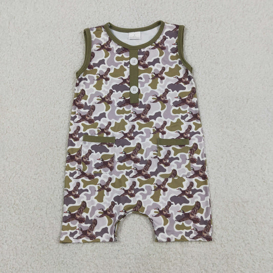 Baby Boys Kids Sleeveless Ducks Camo Hunting Buttons Romper RTS
