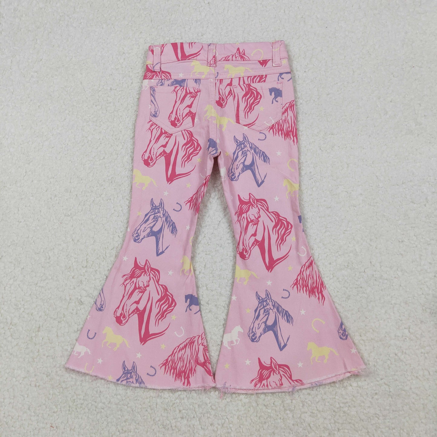 Girls Kids Pink Western Horse Denim Jeans Bell Pants RTS