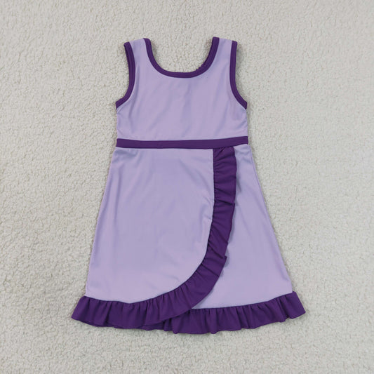 Baby Girls Kids Sleeveless Shorts Scallop Dress Yoga Active Purple Clothes RTS