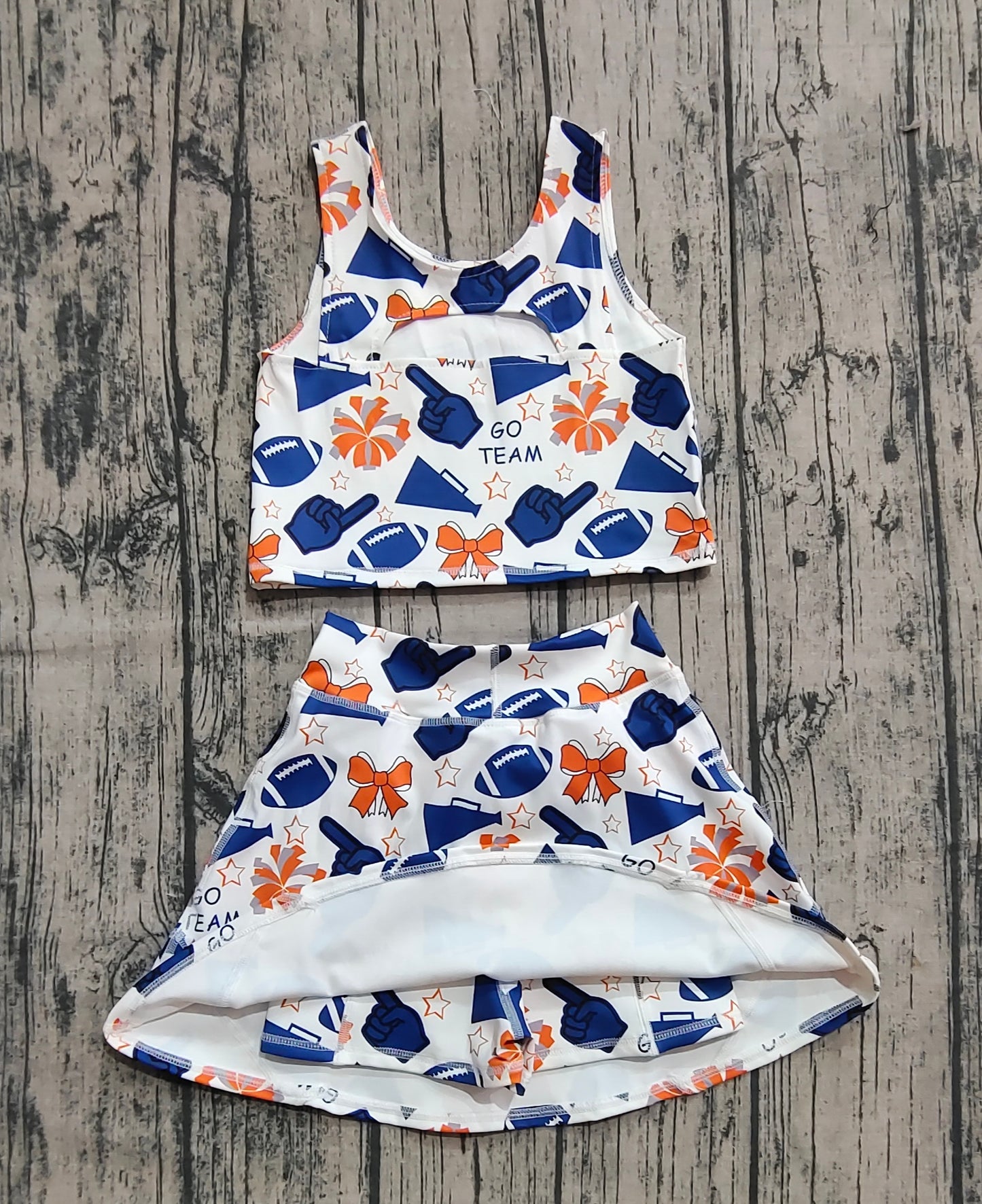 Baby Girl Shot Sleeves Navy Football Stars Bows Cheer Tops Skort Team Yoga Active Set RTS