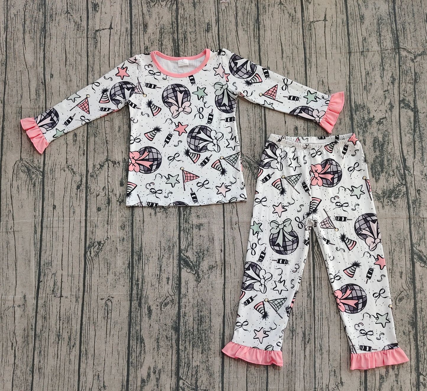 Baby Girl Long Sleeves Happy New Year Bows Shirt Pants Pajamas Set RTS