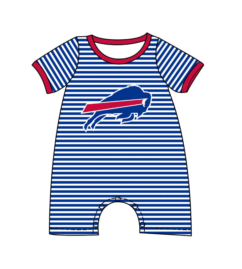 ( Moq 5 ) Baby Boys Kids Short Sleeves Blue Stripes Bull Team Romper