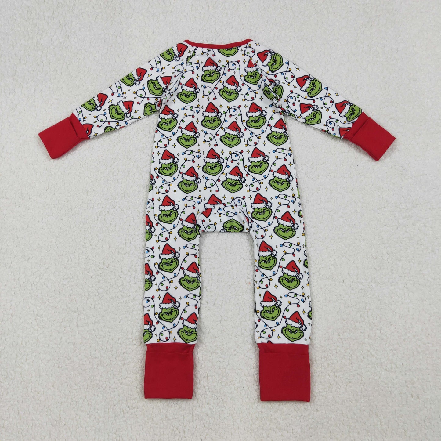 Sibling Boys Kids Long Sleeves Green Faces Lights Christmas Blanket Zipper Romper Pajamas Set RTS