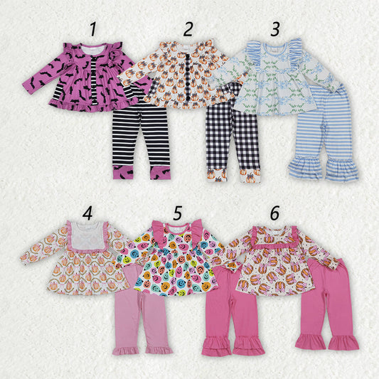 Sibling Baby Girls Kids Long Sleeves Pumpkins Tunic Pants Fall Clothes Sets RTS