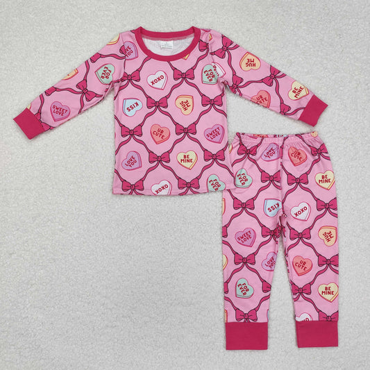 Baby Girl Long Sleeves Valentines Hearts Bows Shirt Pants Pajamas Clothes Pink Set