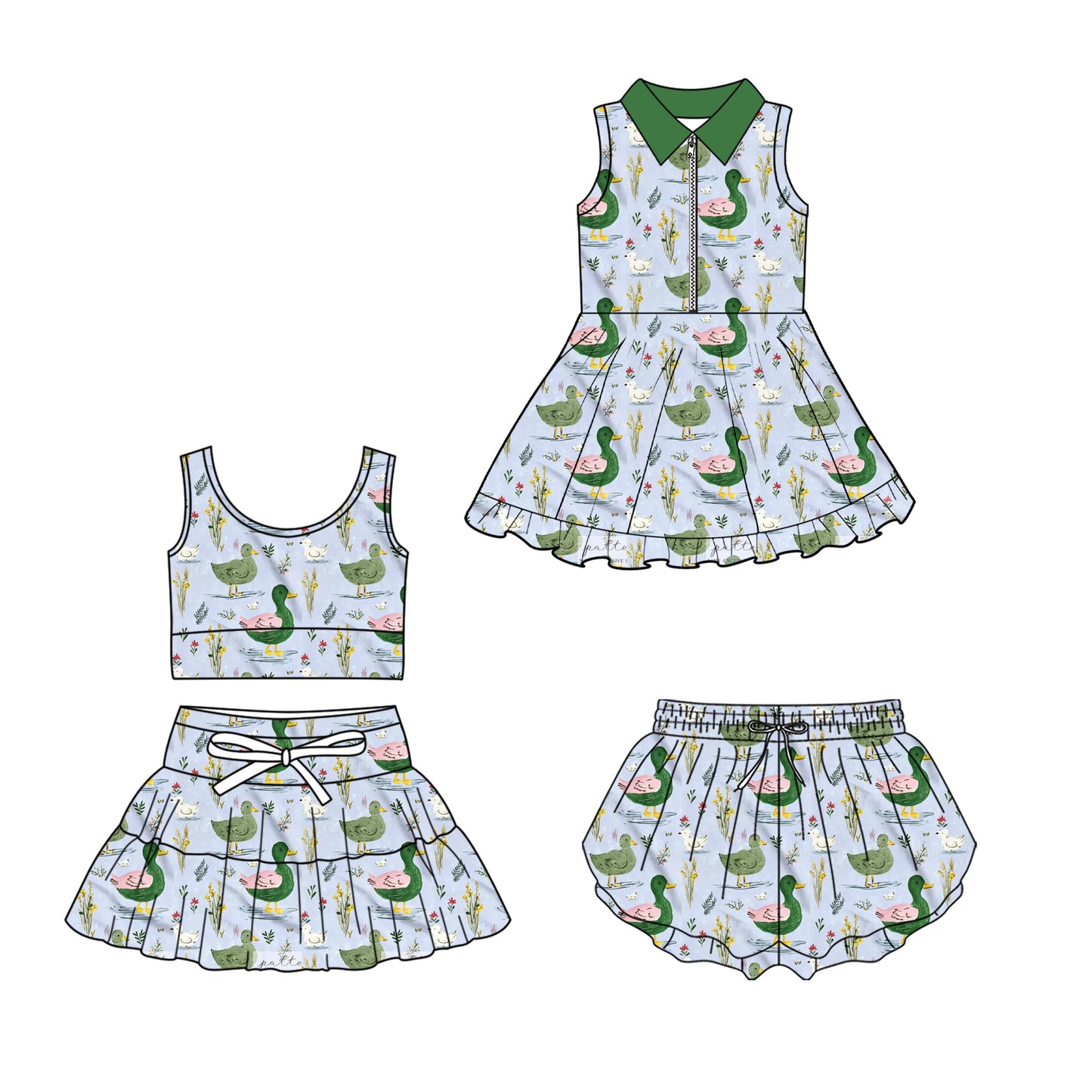 ( Moq 5 Each Style ) Sibling Baby Girls Toddler Ducks Floral Zipper Dress Shorts Set