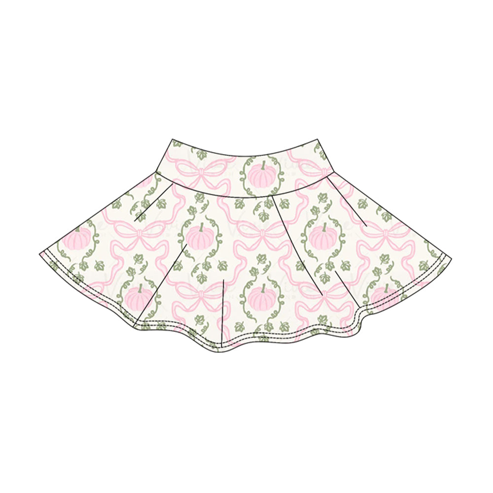 ( Moq 5 ) Preorder Baby Girls Kids Pink Pumpkins Bows Skirt Shorts Bottoms Yoga Fall Clothes