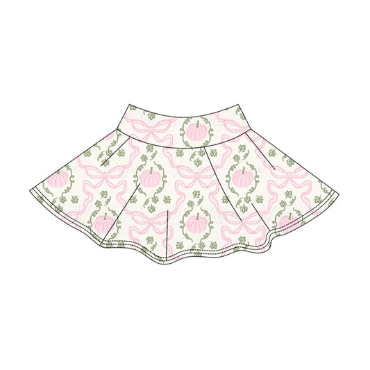 ( Moq 5 ) Preorder Baby Girls Kids Pink Pumpkins Bows Skirt Shorts Bottoms Yoga Fall Clothes