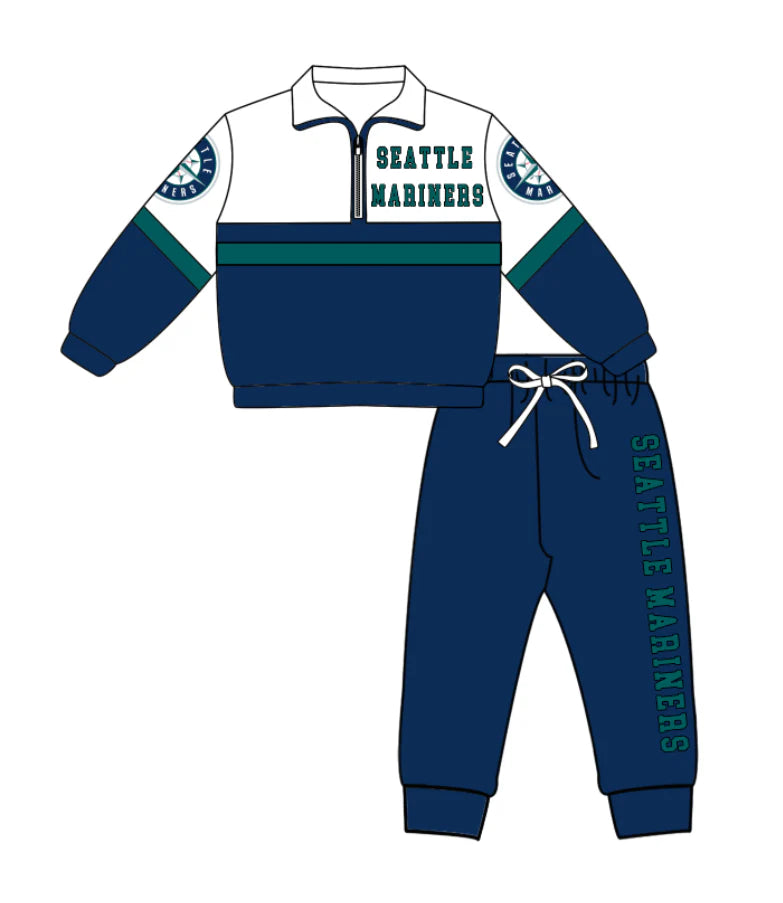 ( Moq 5 ) Baby Boys Toddler Long Sleeves Zipper Pullover Blue Jogger Pants Team Clothes Outfit