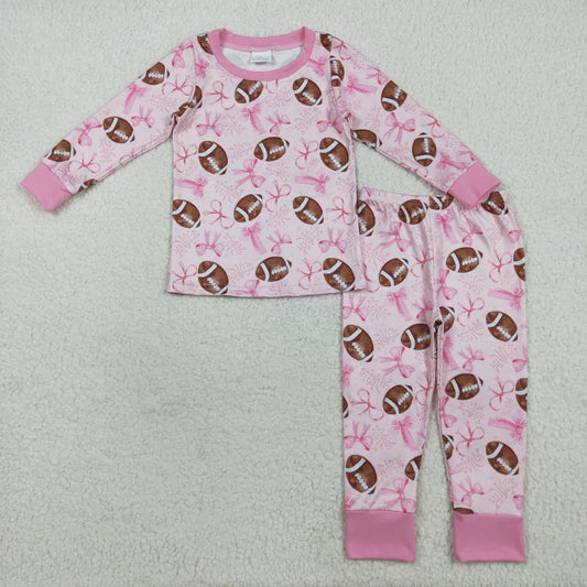 Baby Girl Long Sleeves Football Bows Shirt Pants Pajamas Pink Set RTS
