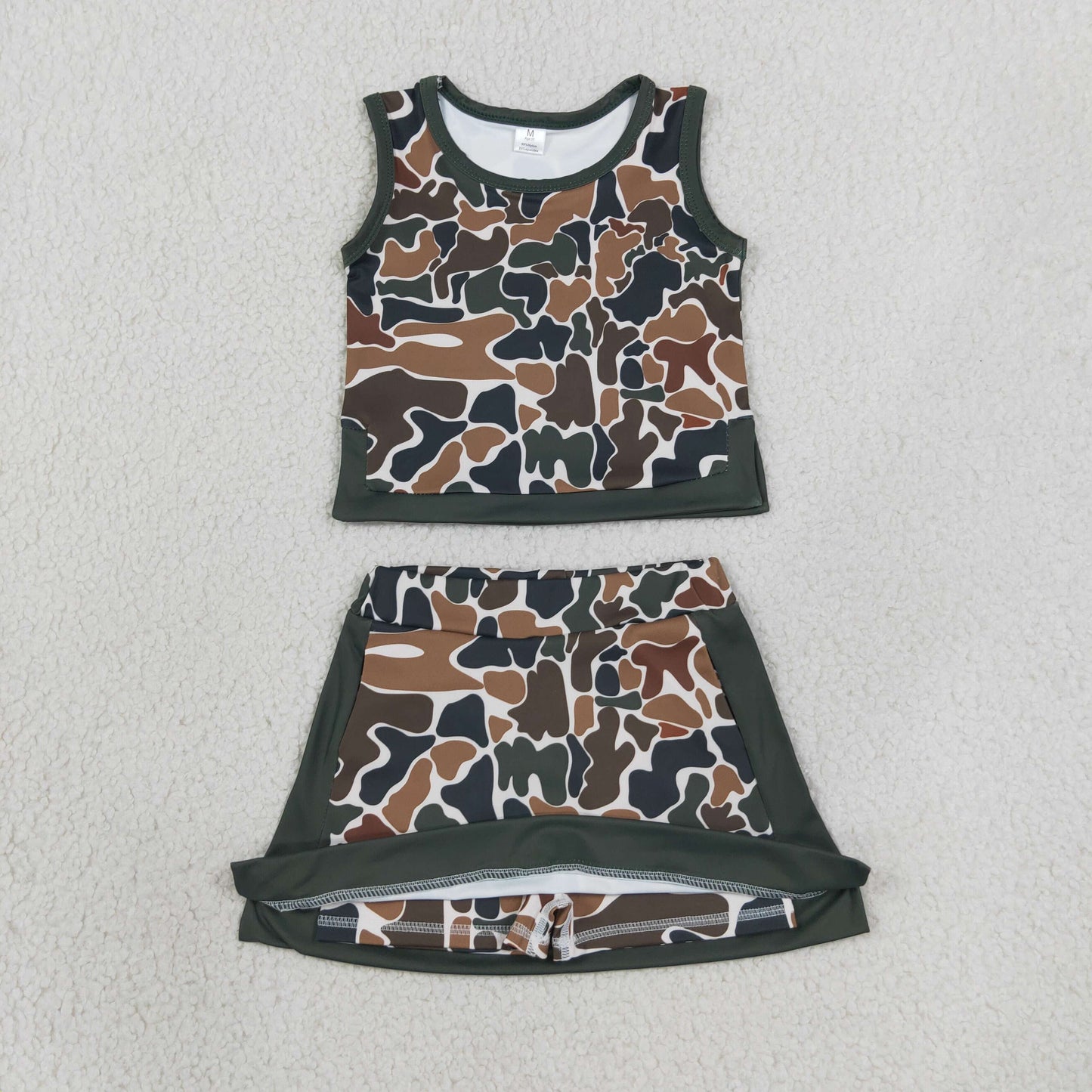 Baby Girls Kids Brown Green Camo Tops Skirt Shorts Set Yoga Active Clothes RTS