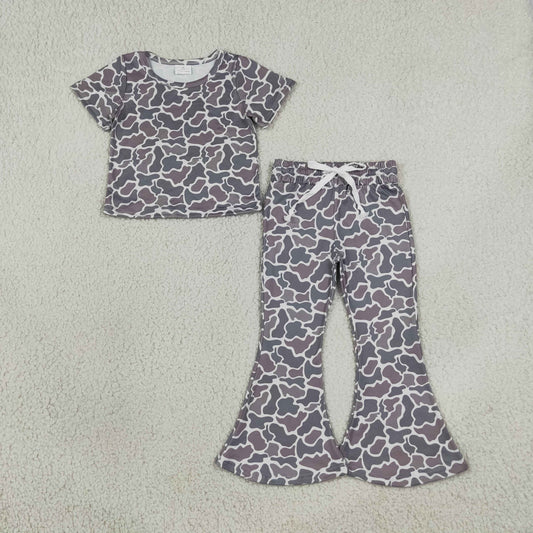 Baby Girl Toddler Short Sleeves Shirt Tops Pants Clothes Camo Set RTS