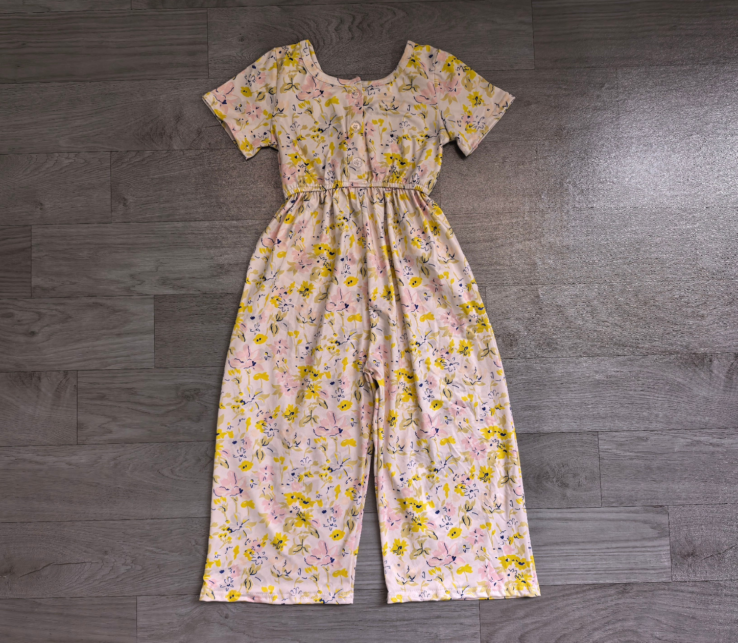 ( No moq ) Preorder Baby Girls Kids Short Sleeves Flower Pants Jumpsuit Yellow Clothes