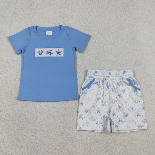Baby Boys Kids Short Sleeves Embroidery Shirt Pockets Shell Shorts Set Clothes RTS