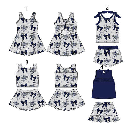 Baby Girl Sleeveless Cowboys Bows Sibling Team Dress Set ( Moq 5 Each Style ) 2.19
