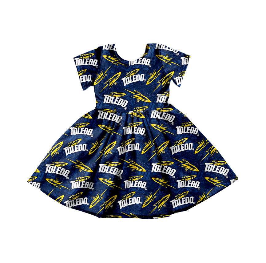 Baby Girl Short Sleeves Football Knee Length Team Dress Moq 5