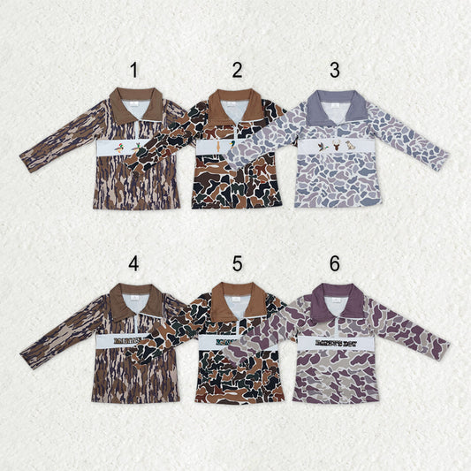 Baby Boy Long Sleeves Embroidery Zipper Camo Sibling Pullover Shirt Tops RTS