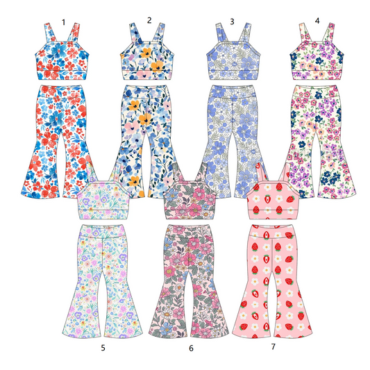 ( Moq 5 Each Style ) Baby Girl Sleeveless Flower Tops Bell Pants Sibling Set 3.26
