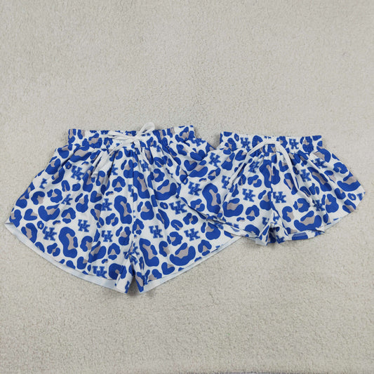 Sibling Family Kids Girls Adult Women Blue Leopard Team Yoga Ruffle Shorts Bottoms RTS
