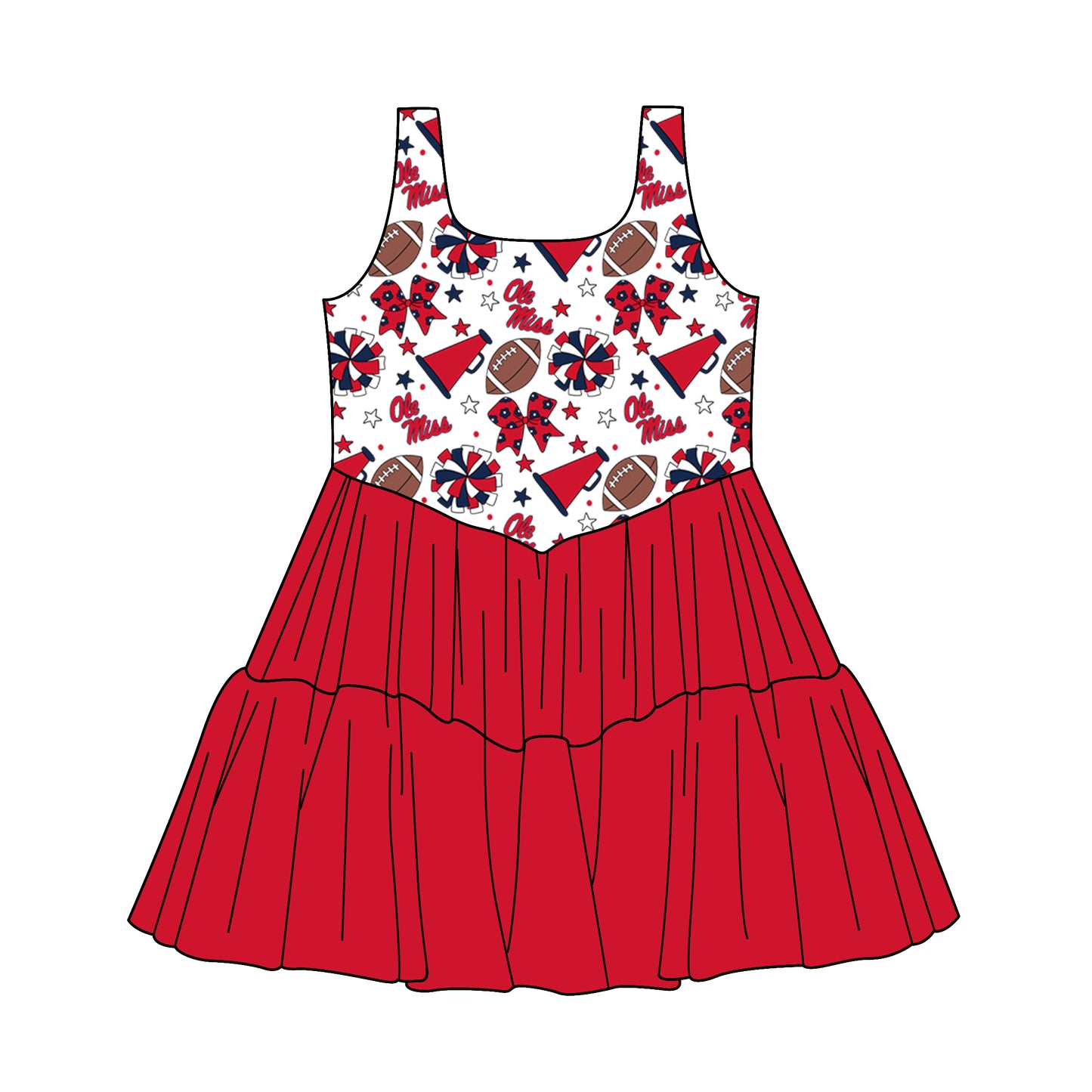 ( Moq 5 ) Baby Girls Toddler Bows Cheer Football Ruffle Red Dress Team Clothes