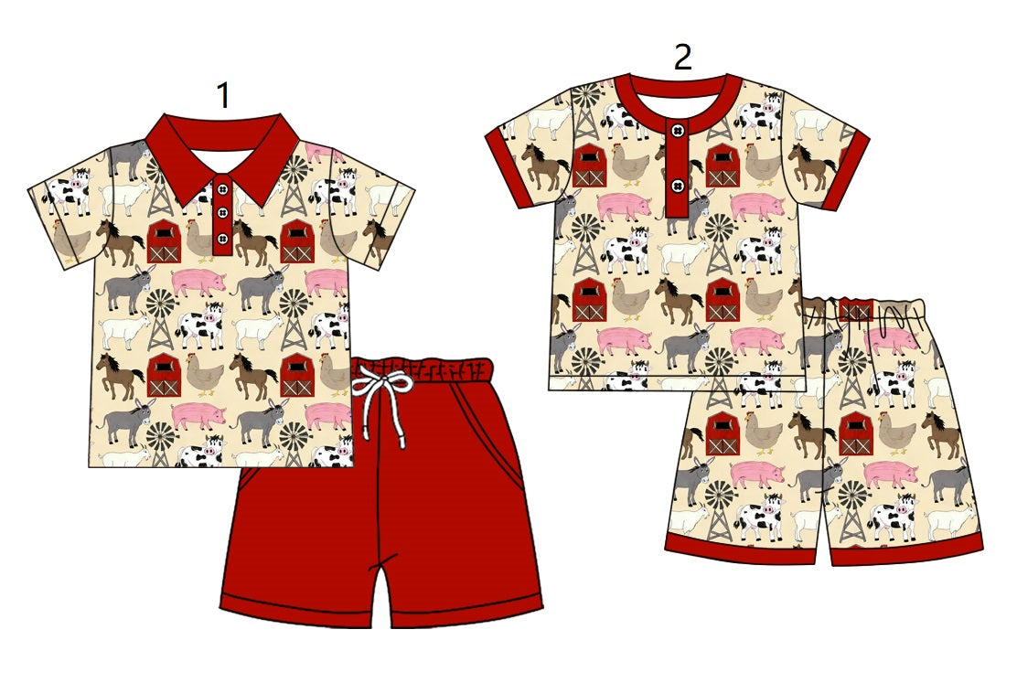 ( Moq 5 Each Style ) Baby Boys Kids Short Sleeves Farm Animals Sibling Summer Sets