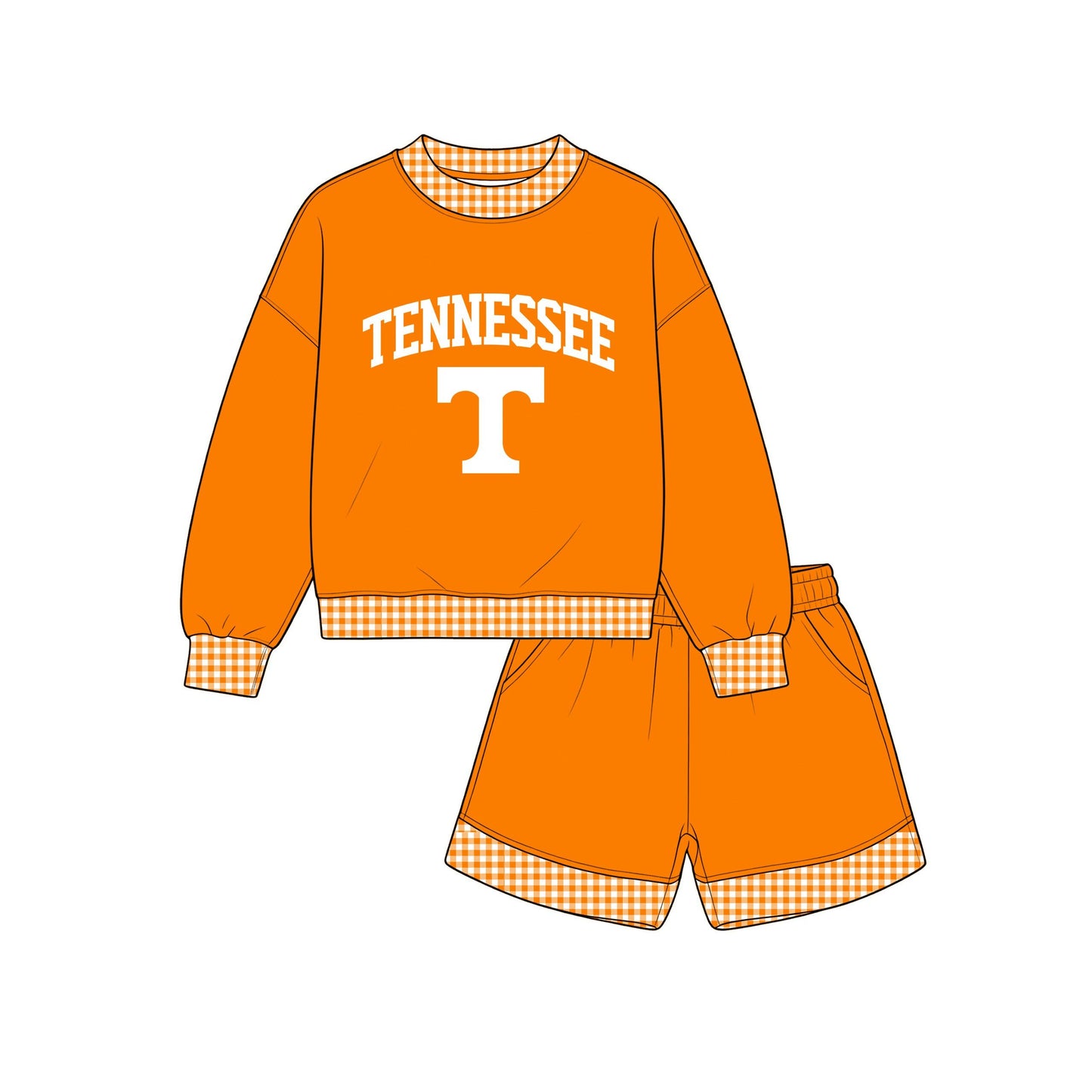 ( Moq 5 ) Preorder Baby Girls Kids Long Sleeves Orange Shirt Shorts Set Team Clothes