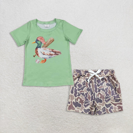 Baby Boy Short Sleeves Duck Green Shirt Camo Pockets Shorts Hunting Set RTS