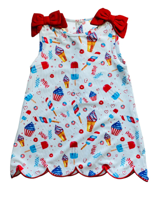 ( Moq 5 ) Preorder Baby Girls Kids Popsicle Cakes Scallop 4th of July Knee Length Dress