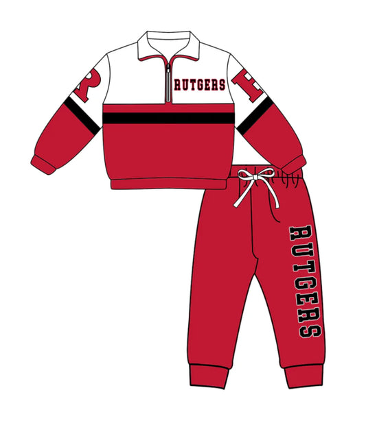 ( Moq 5 ) Baby Boys Kids Long Sleeves Zipper Shirt Jogger Pants Team Red Clothes Set
