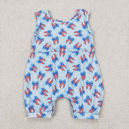 Baby Girl Sleeveless July 4th Bows Romper RTS