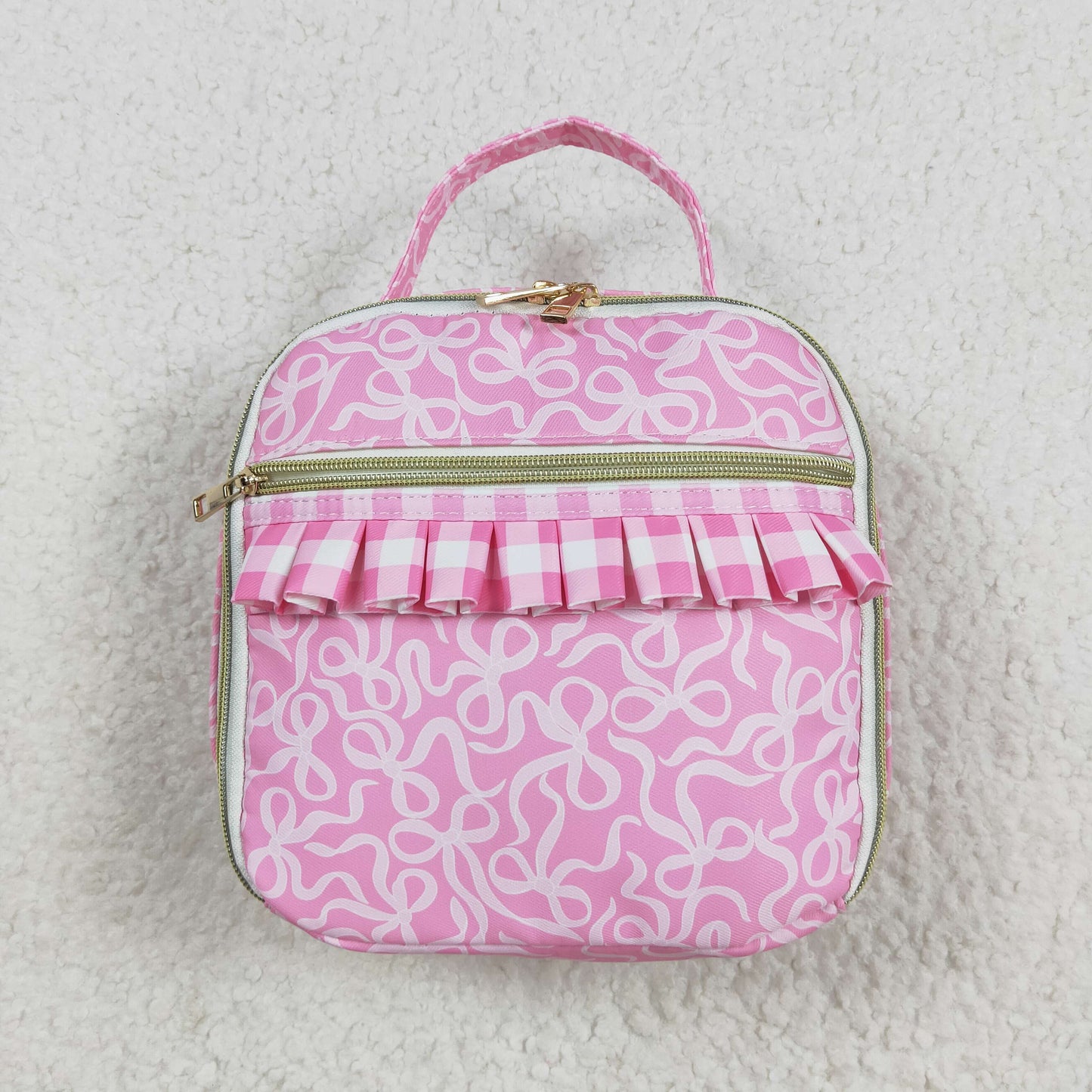 Baby Girl Kids Pink Bows Ruffle Lunch Box Picnic Thermal Bag RTS
