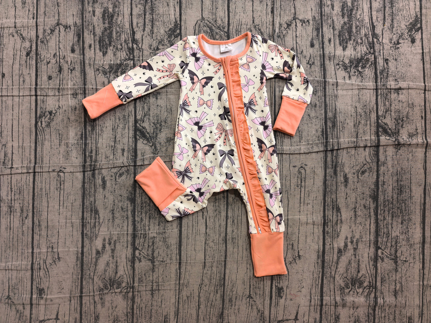 ( No moq ) Preorder Baby Girls Bats Bows Zipper Footie Sleeper Romper Halloween Clothes